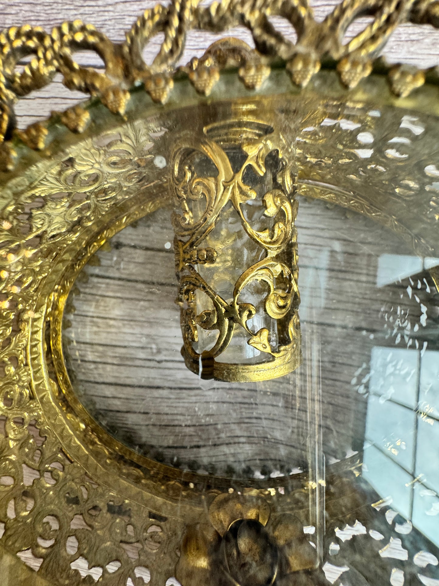 Vintage Ormolu Perfume Bottle with Glass Lid & Original Insert | 1950s Vanity Collectible