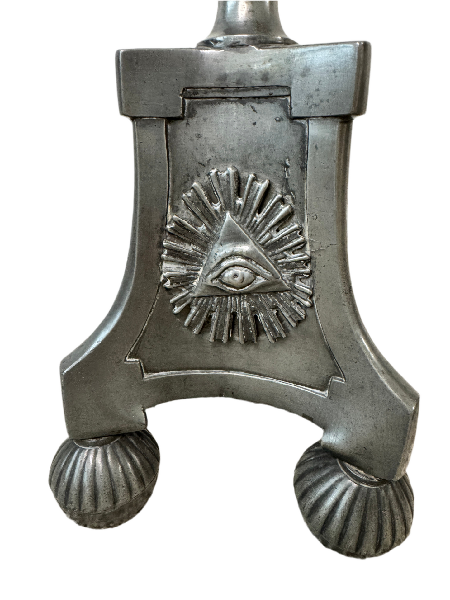 Pair of 26" Pewter-Tone Ornate Candlesticks - Marked WILMOTT - Eye Motif symbol