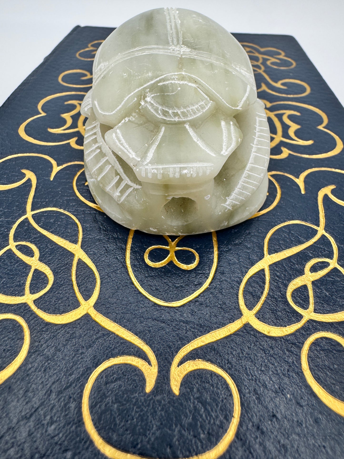 Carved Egyptian Soapstone Scarab with Hieroglyphs - 3.5"