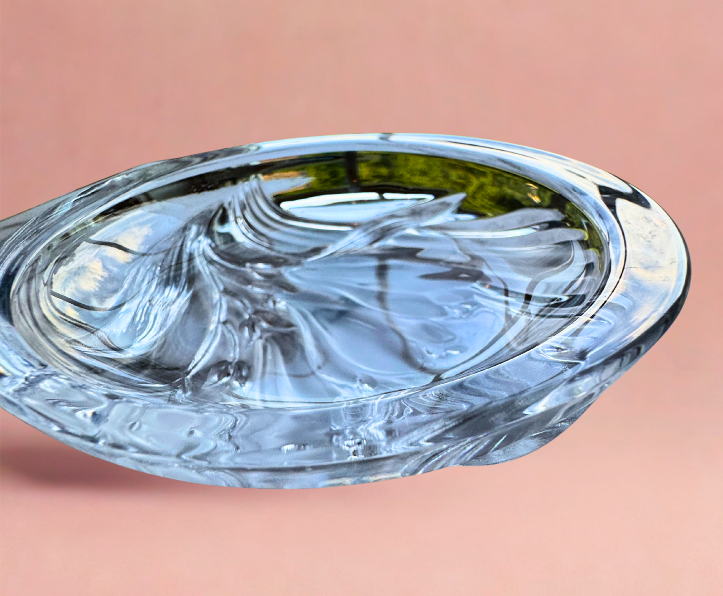 Vintage Frosted Floral Glass Dish – Oval Trinket or Catchall