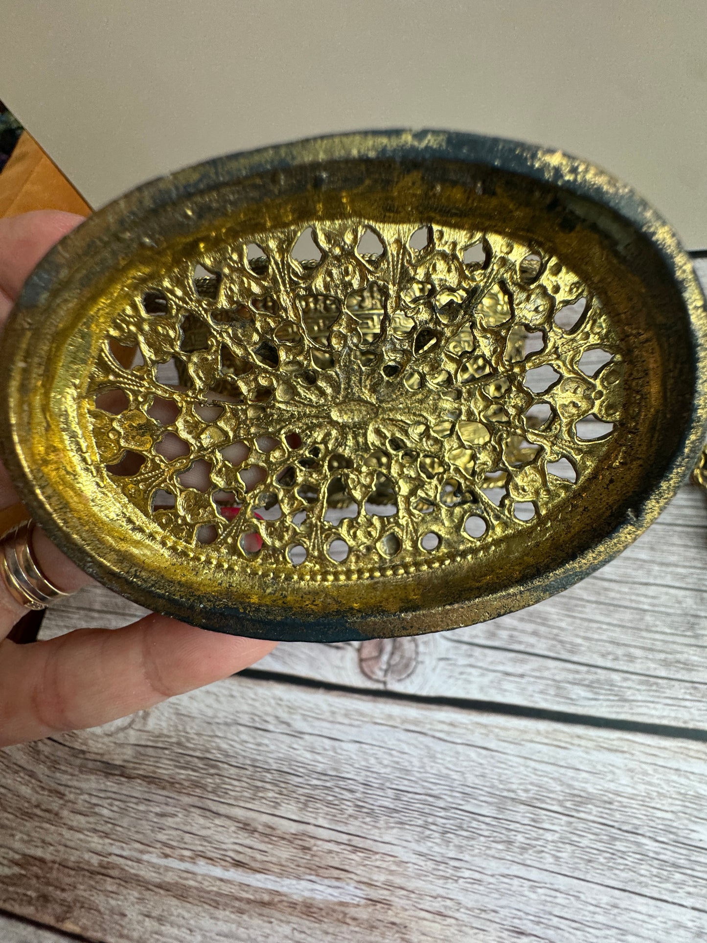 Vintage Ormolu Perfume Bottle with Glass Lid & Original Insert | 1950s Vanity Collectible