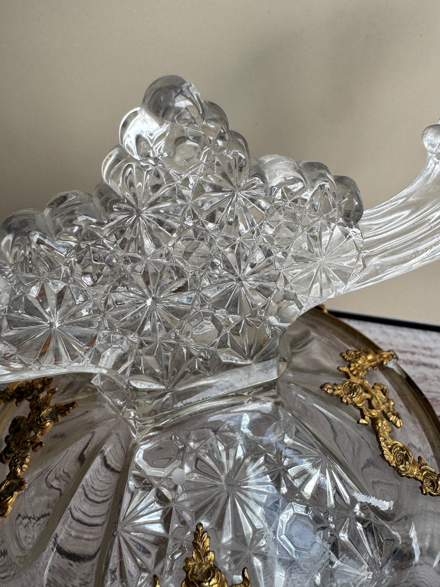 Vintage Cut Glass Bowl & Candlestick Set with Ornate Gilt Filigree Bases