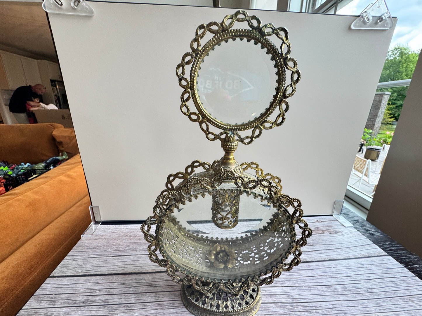 Vintage Ormolu Perfume Bottle with Glass Lid & Original Insert | 1950s Vanity Collectible