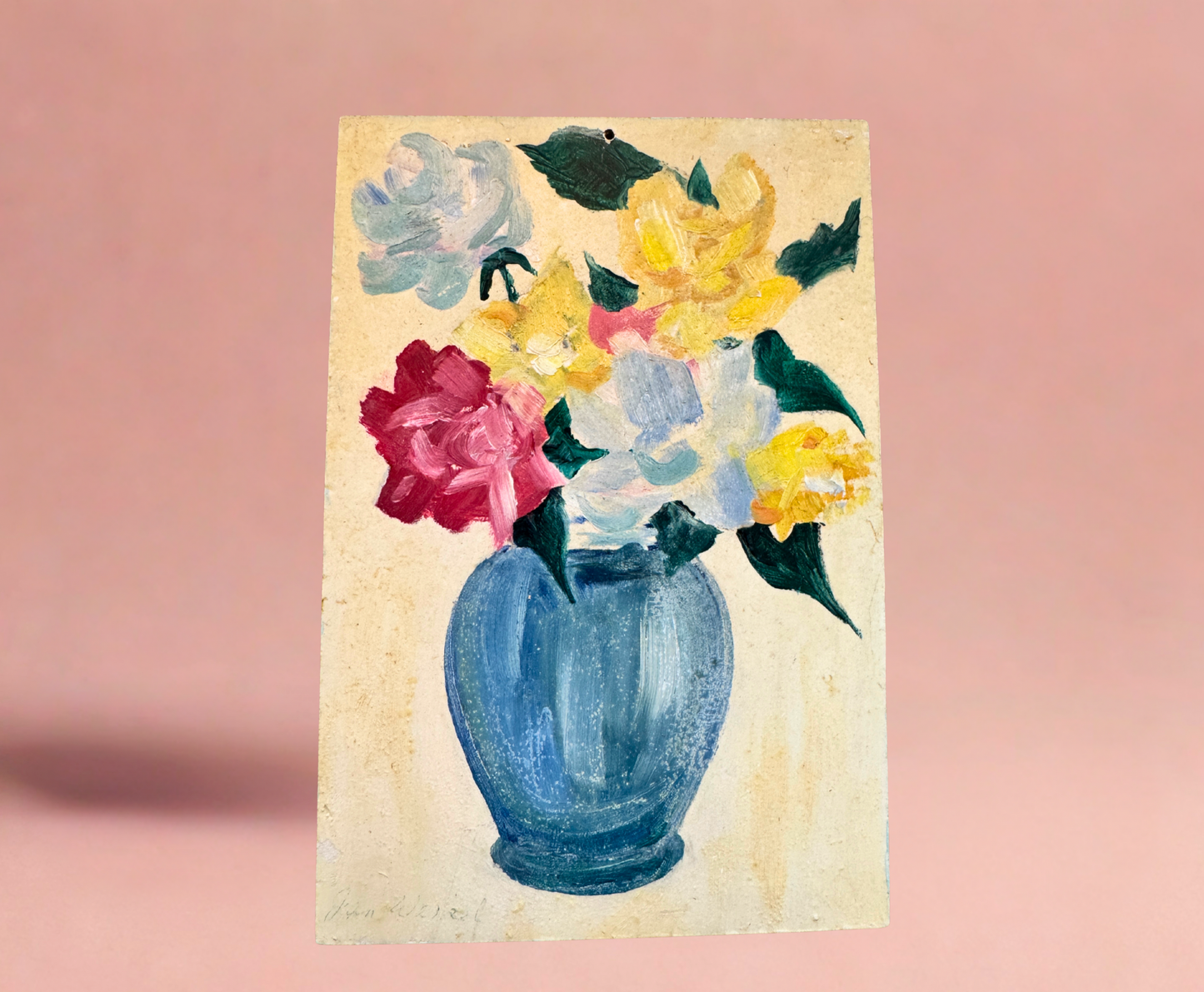 Hand-Painted Vintage Floral Wall Art – Set of 6 Panels with Framed Folk Charm