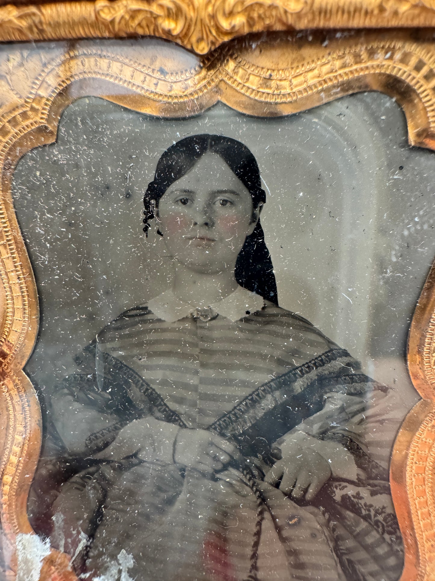 Mid-19th Century Ambrotype Photograph of Woman with Tinted Cheeks