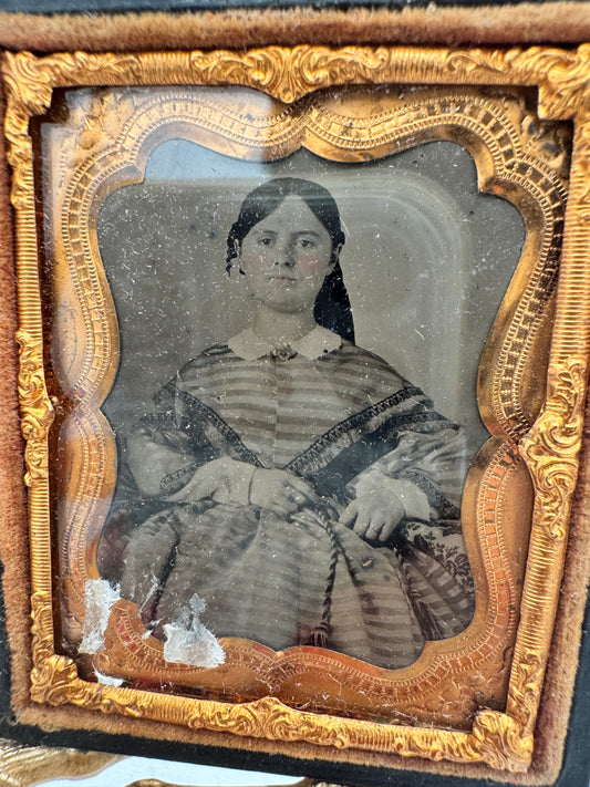 Mid-19th Century Ambrotype Photograph of Woman with Tinted Cheeks
