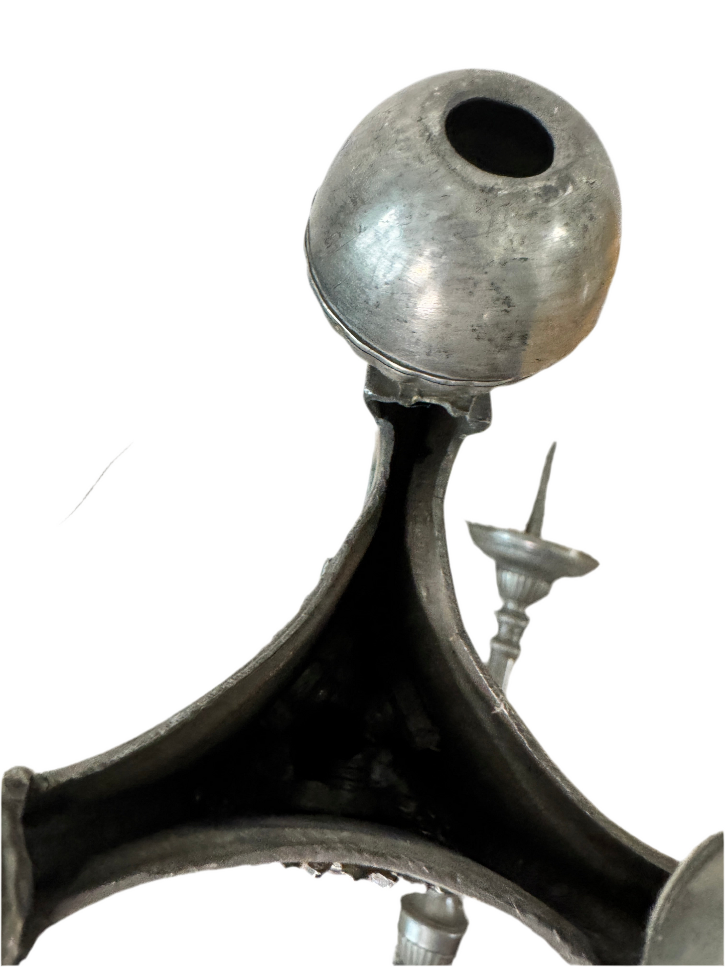 Pair of 26" Pewter-Tone Ornate Candlesticks - Marked WILMOTT - Eye Motif symbol