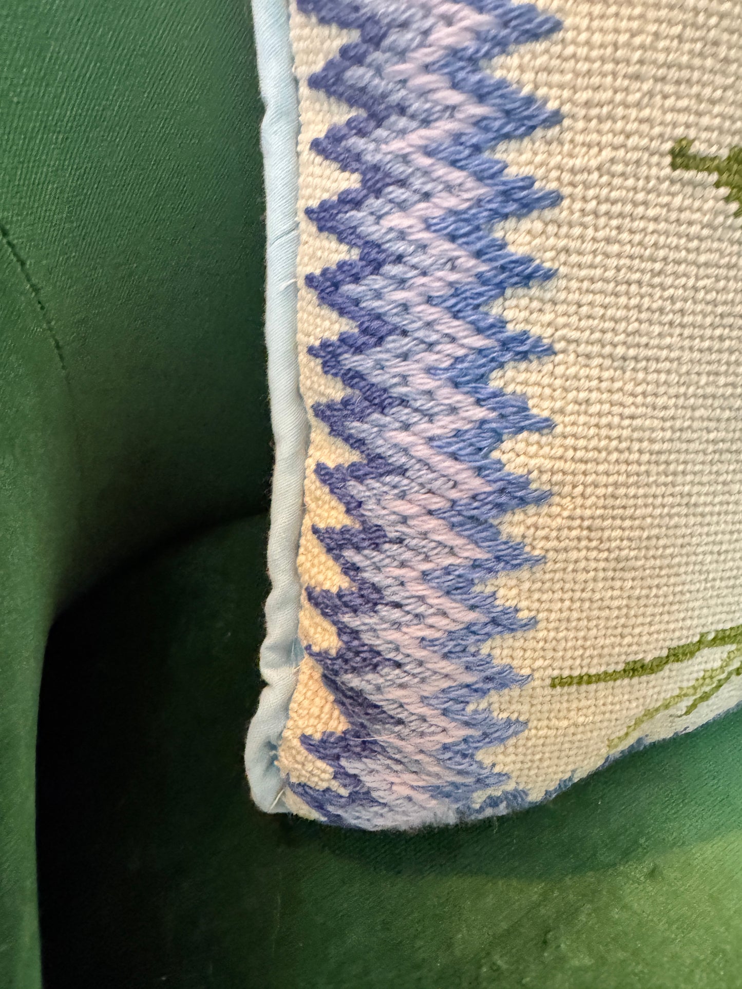 Vintage 1976 Minerva Blue Floral Needlepoint Pillow – 14” Square