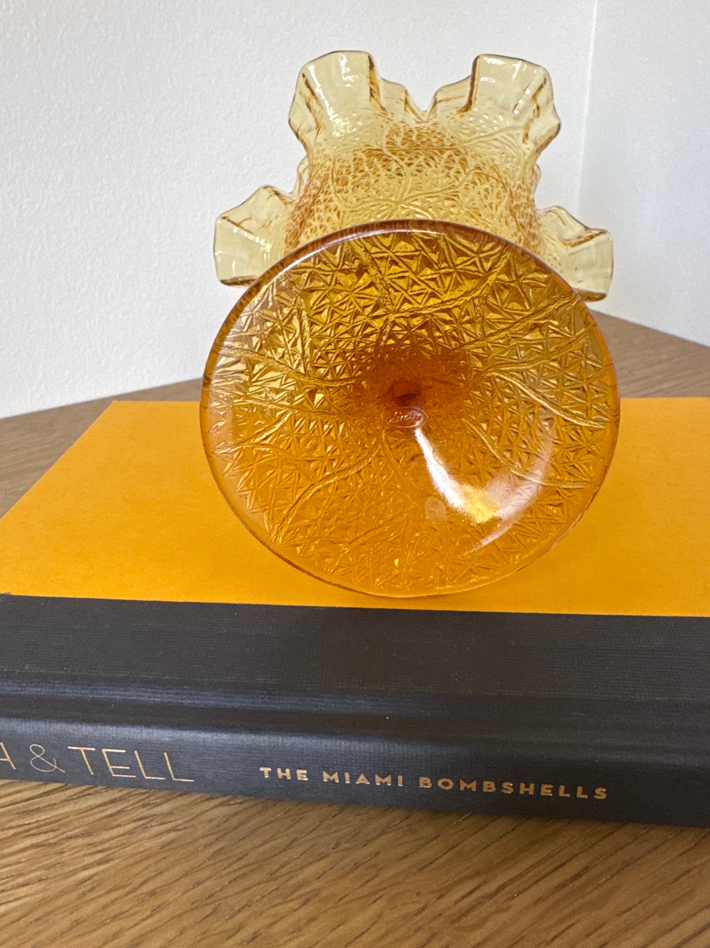 Fenton Tree of Life Amber Glass Compote – Ruffled Edge