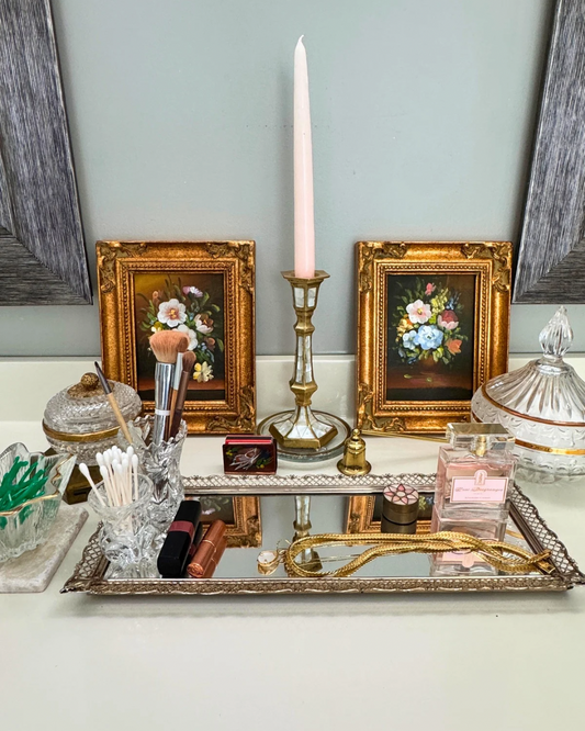 Pair of Vintage-Style Floral Miniature Paintings (Set of 2)