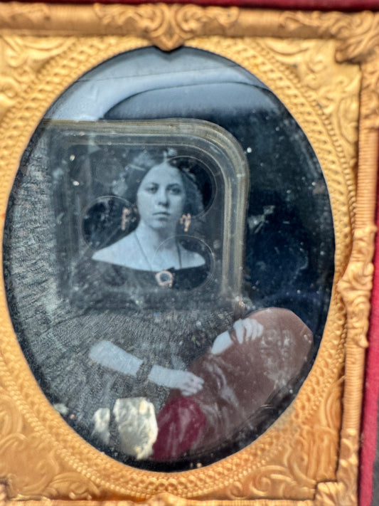 Antique Ambrotype Portrait of Young Woman, 1850s Cased Photograph
