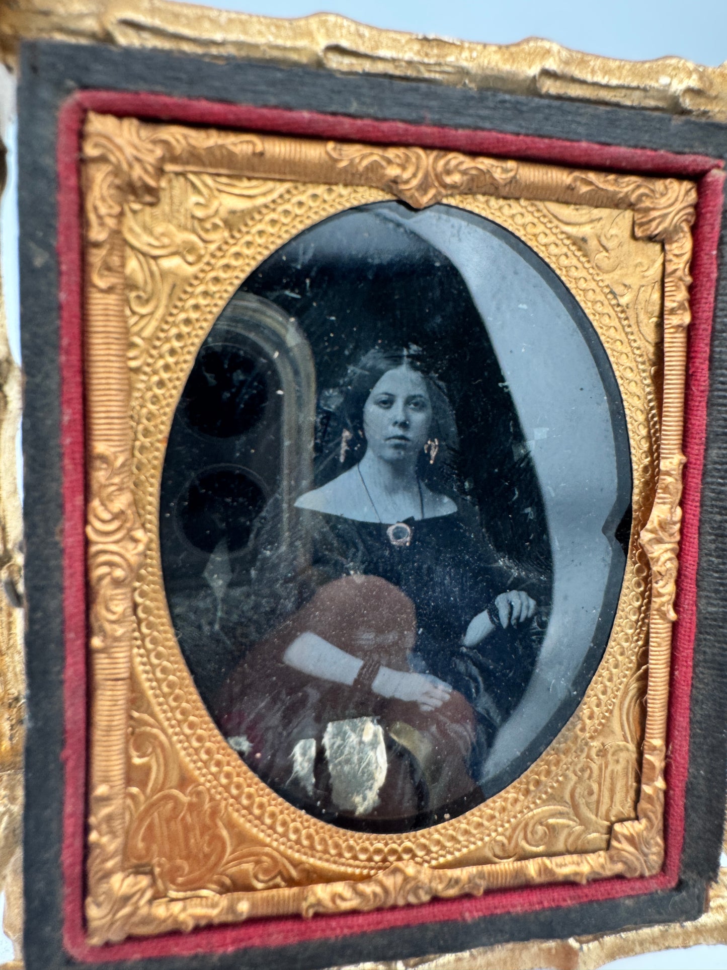 Antique Ambrotype Portrait of Young Woman, 1850s Cased Photograph