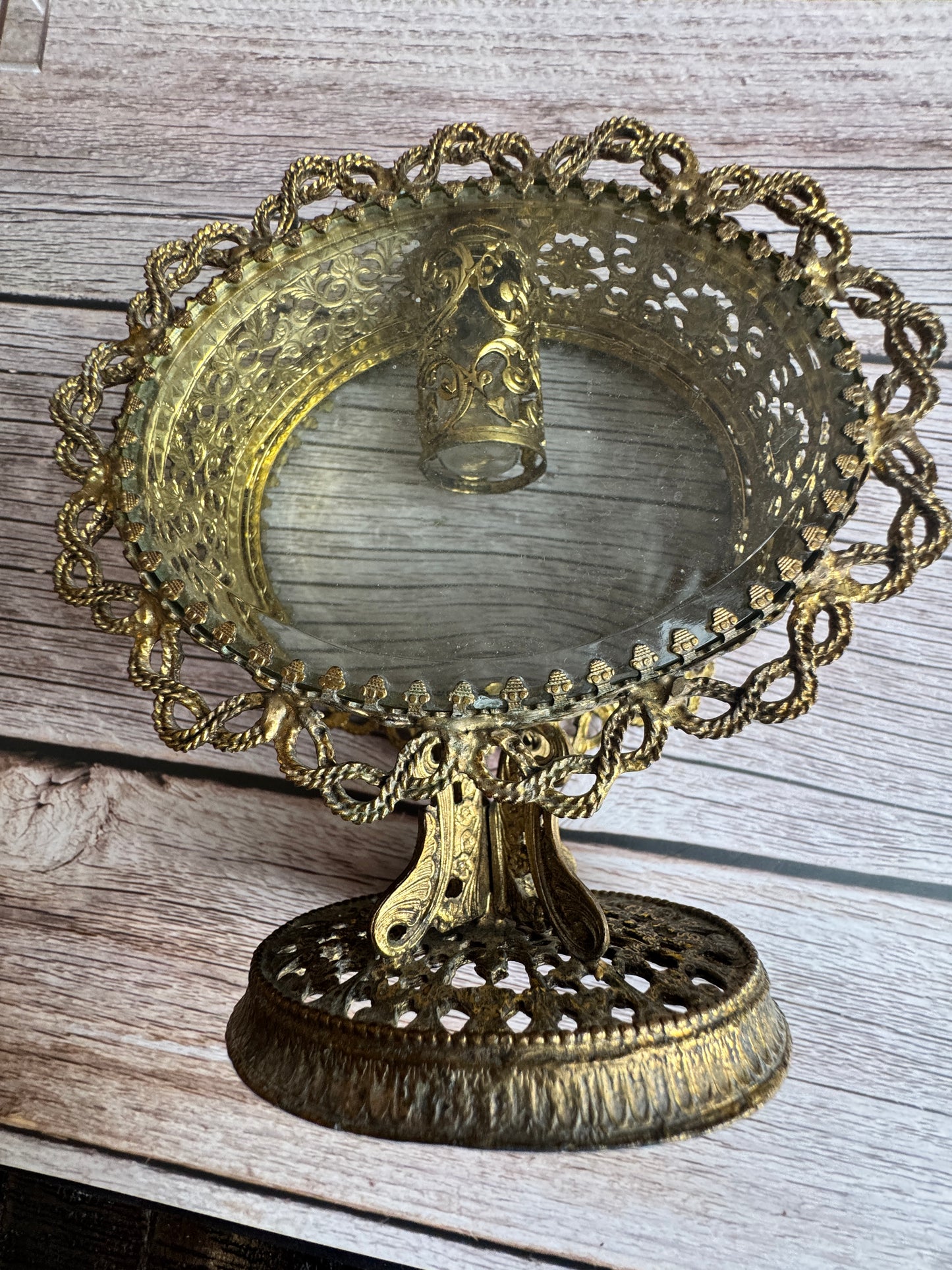 Vintage Ormolu Perfume Bottle with Glass Lid & Original Insert | 1950s Vanity Collectible