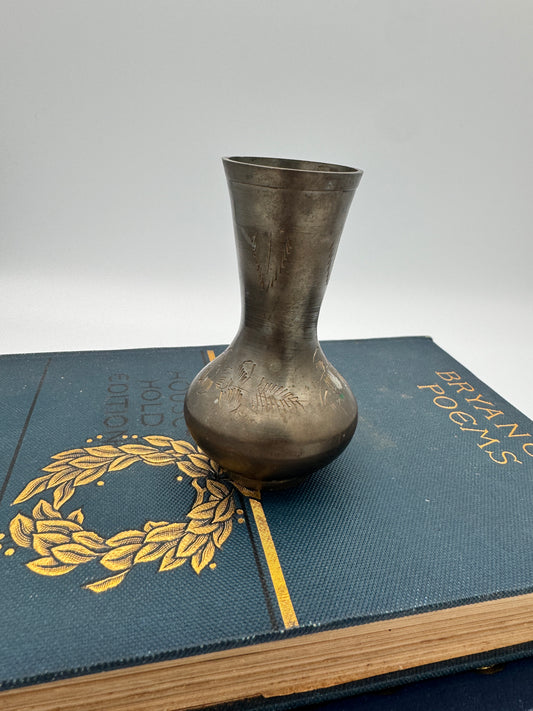 Etched Brass Bud Vase - 3" Tall, Dark Patina
