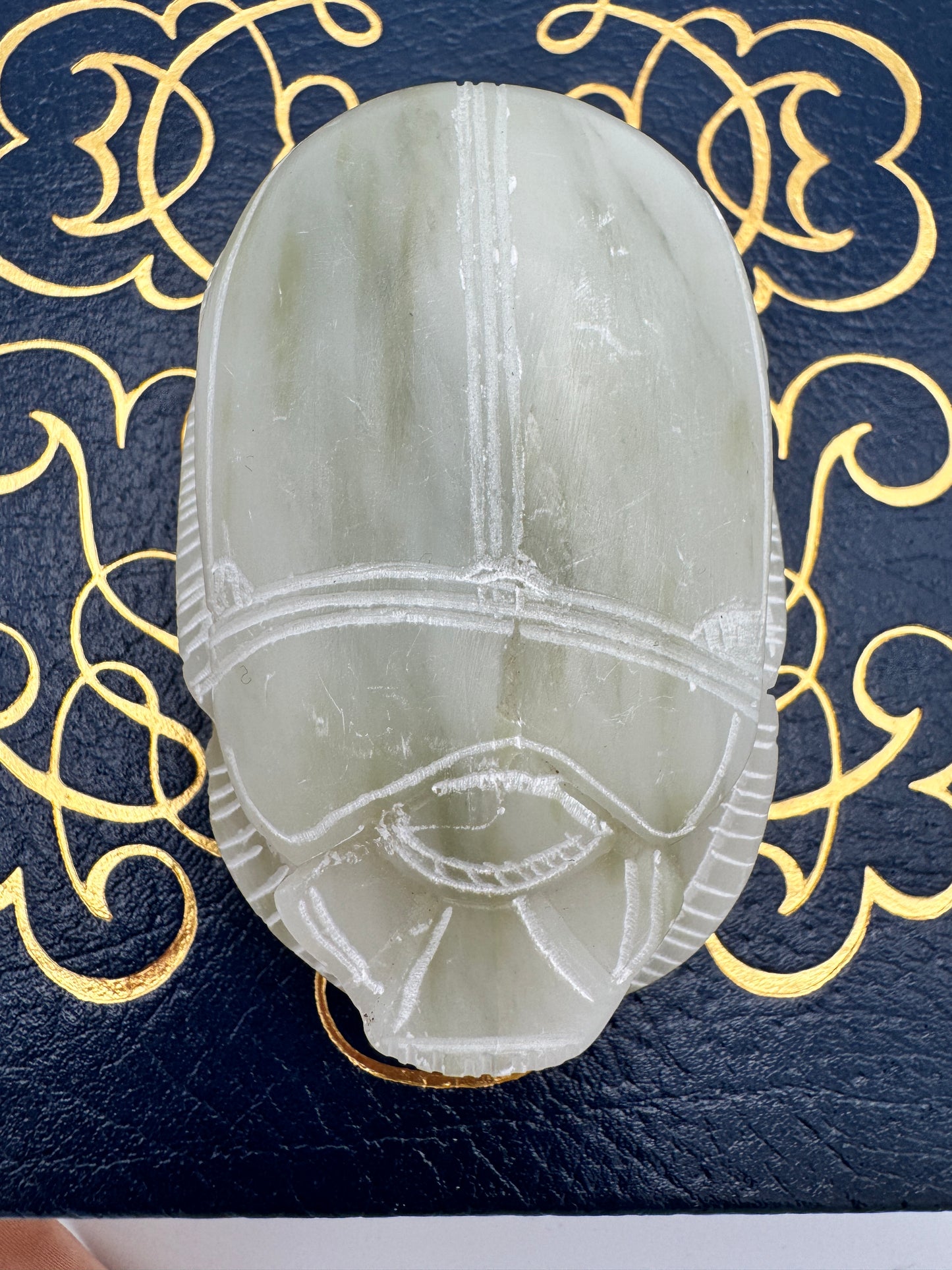 Carved Egyptian Soapstone Scarab with Hieroglyphs - 3.5"