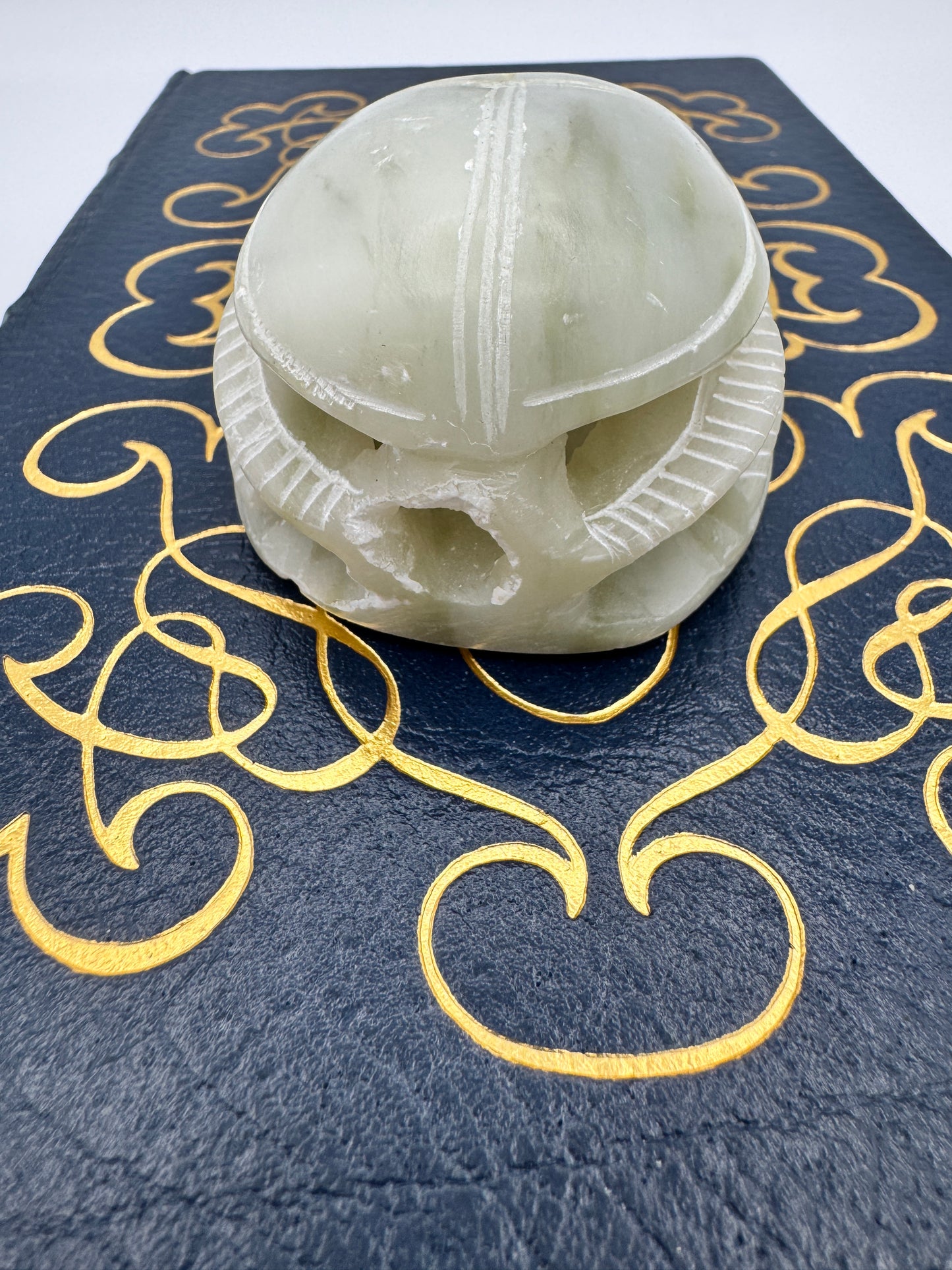 Carved Egyptian Soapstone Scarab with Hieroglyphs - 3.5"