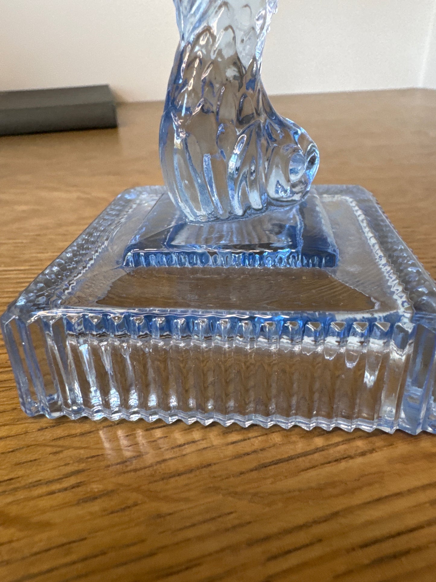 Mid-Century Blue Glass Dolphin Candlestick Holders – Set of Two