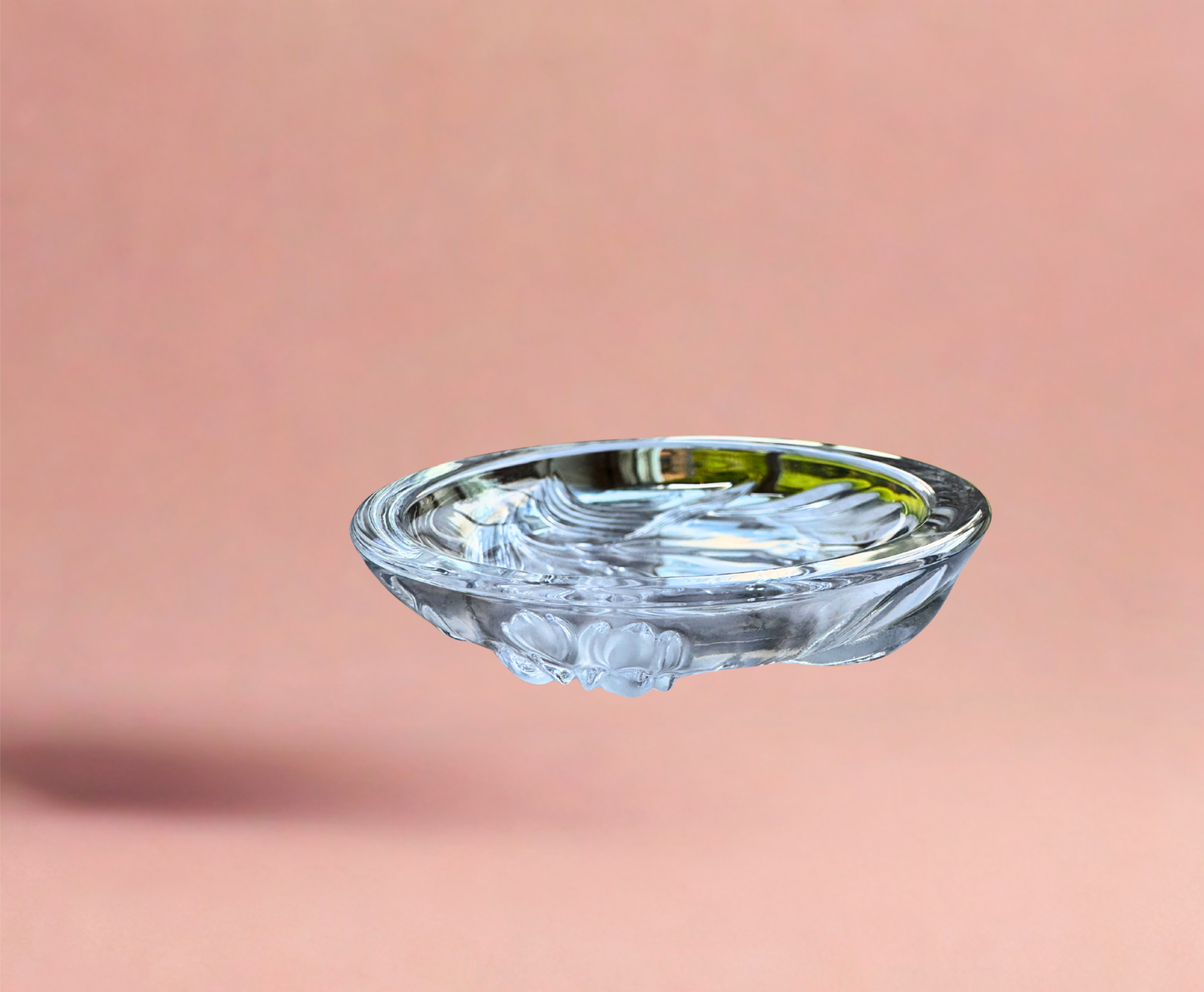 Vintage Frosted Floral Glass Dish – Oval Trinket or Catchall