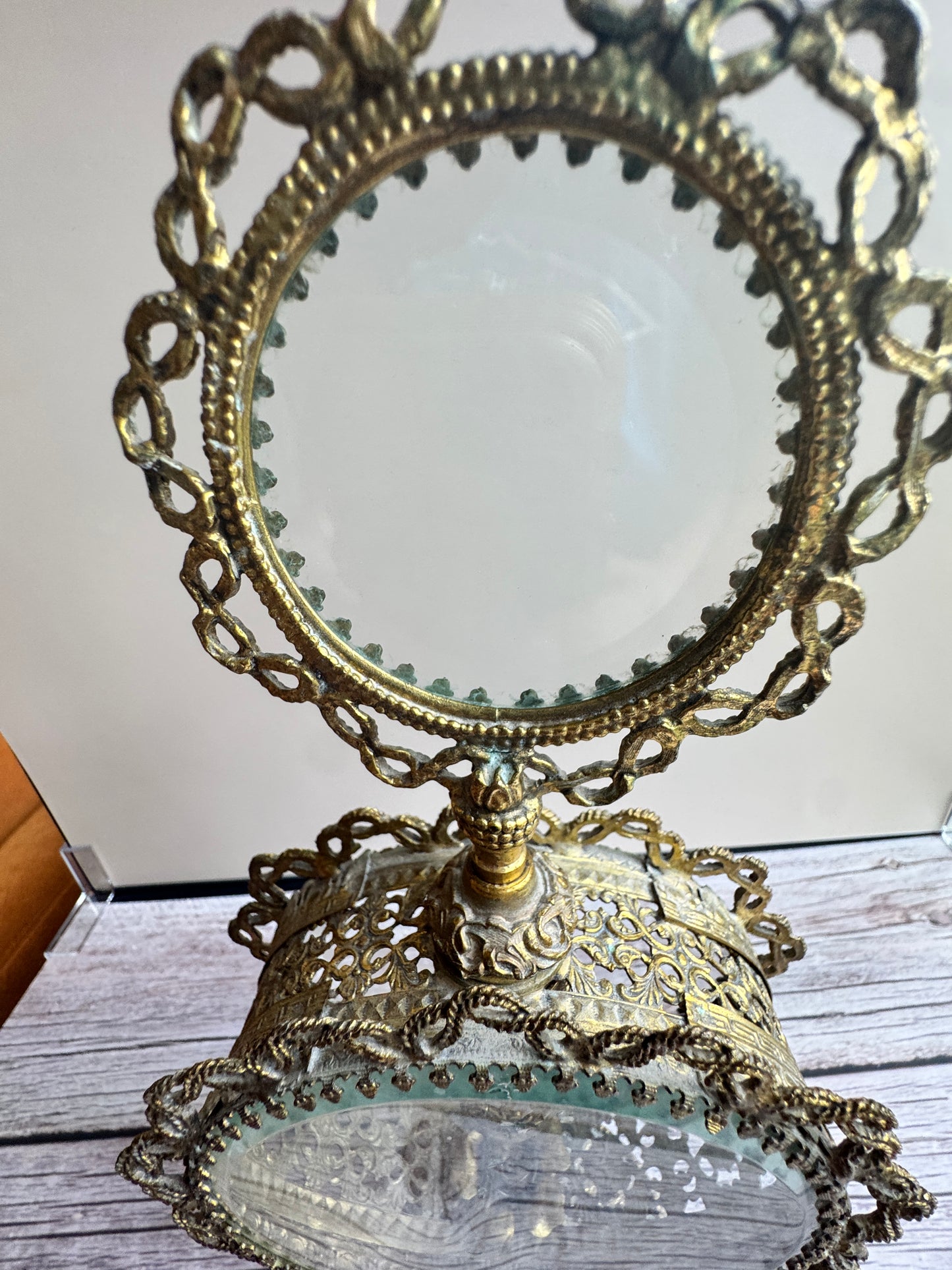 Vintage Ormolu Perfume Bottle with Glass Lid & Original Insert | 1950s Vanity Collectible