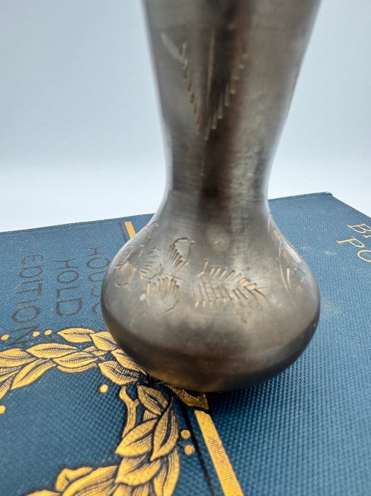 Etched Brass Bud Vase - 3" Tall, Dark Patina