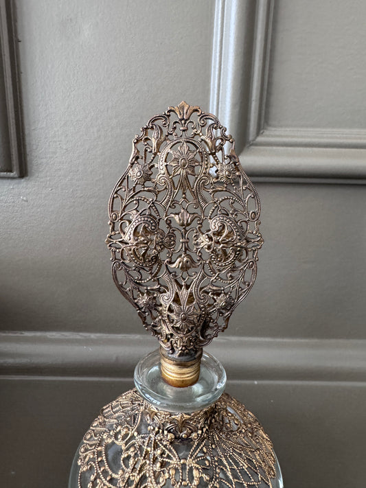 Vintage Apollo Perfume Bottle – Mid-Century Hollywood Regency Filigree Glass Vanity Bottle with Original Stopper
