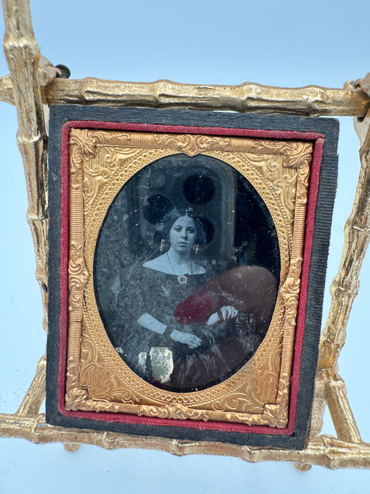 Antique Ambrotype Portrait of Young Woman, 1850s Cased Photograph