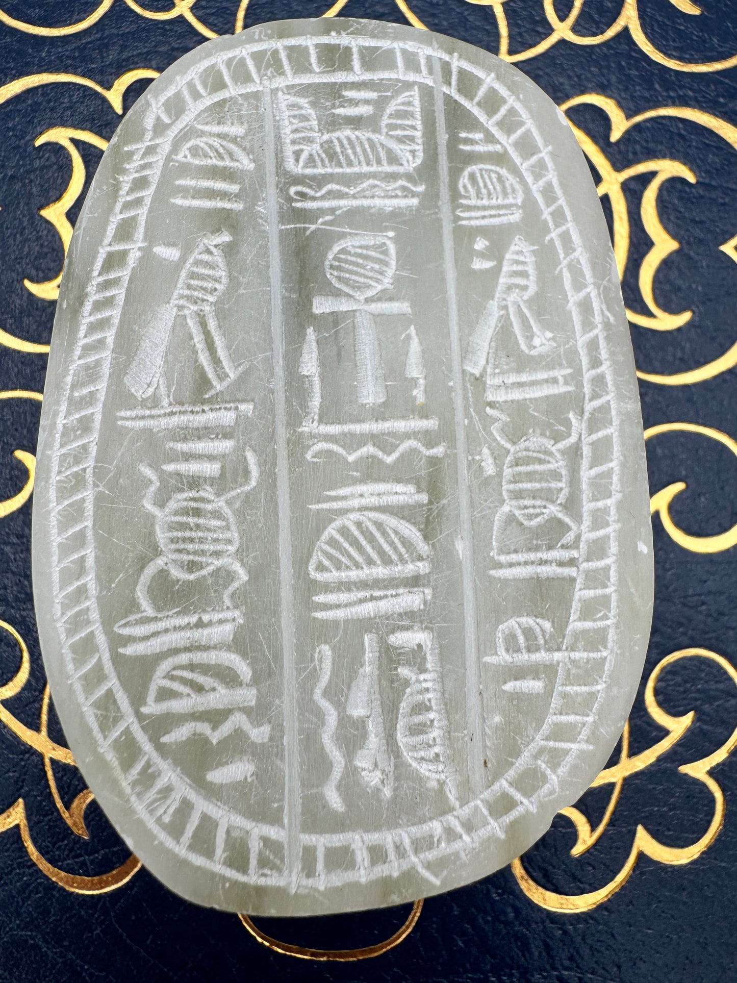 Carved Egyptian Soapstone Scarab with Hieroglyphs - 3.5"