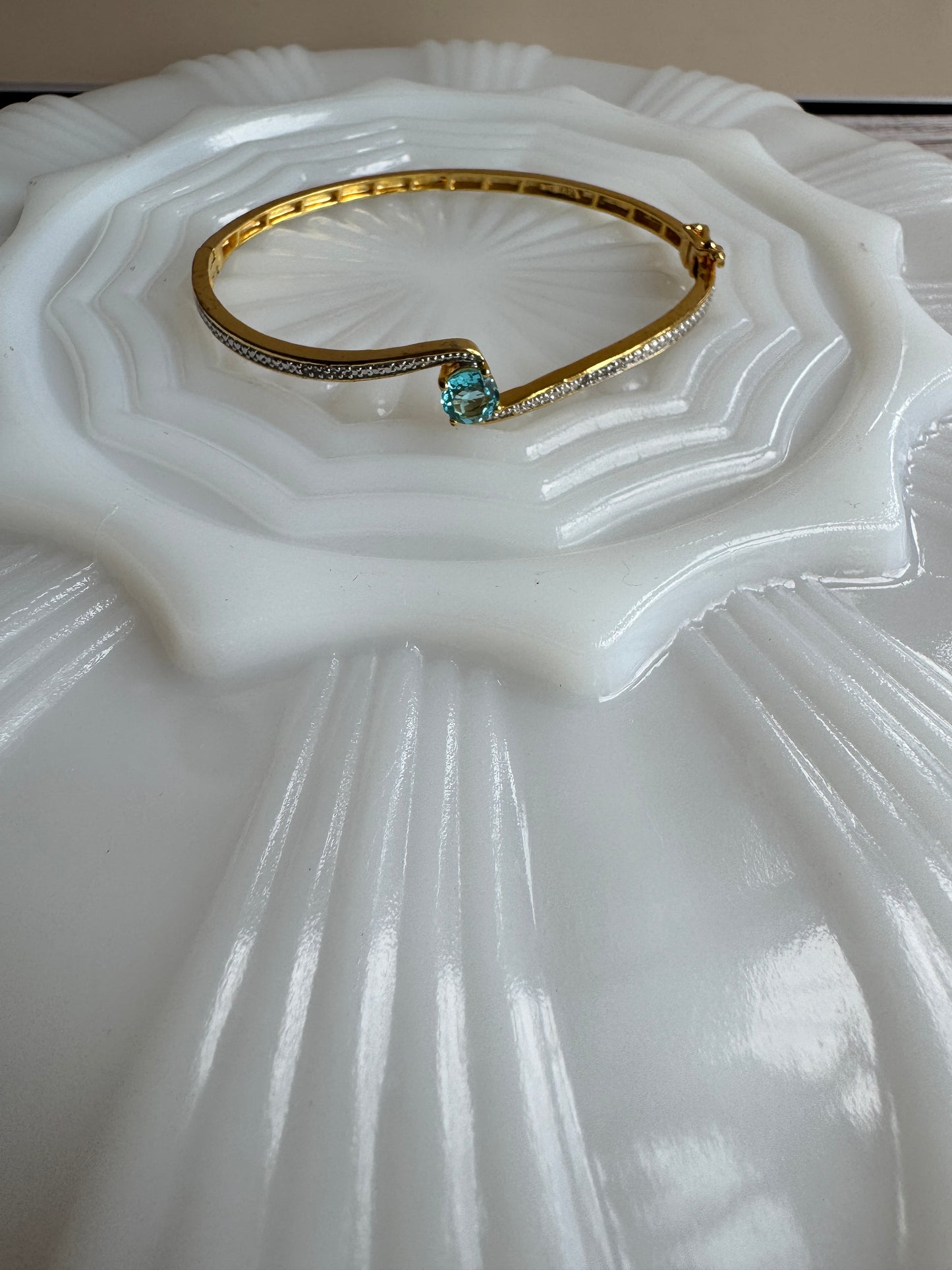 Brilliant KRN Blue Topaz & Diamond Hinged Bangle | Late 1990s–Early 2000s