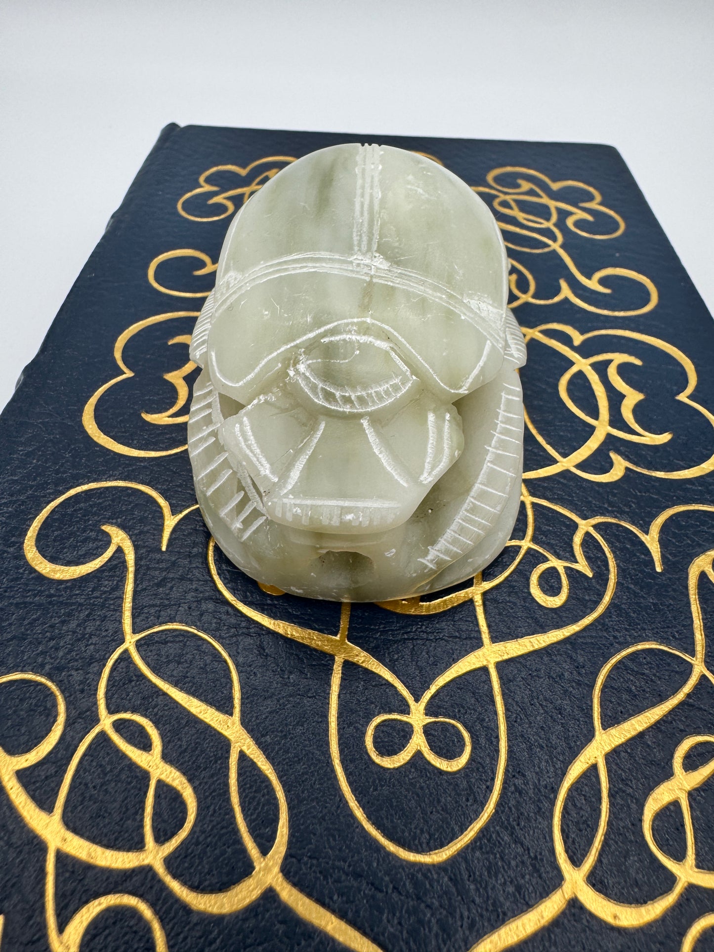 Carved Egyptian Soapstone Scarab with Hieroglyphs - 3.5"