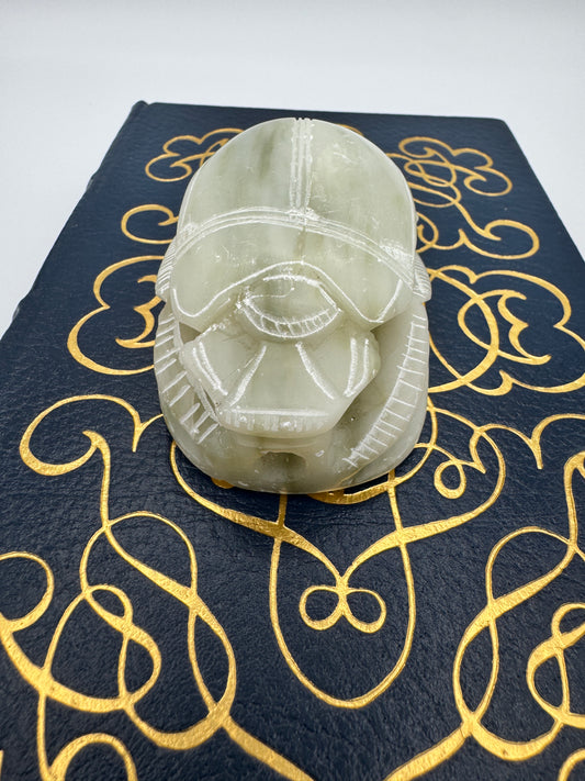Carved Egyptian Soapstone Scarab with Hieroglyphs - 3.5"