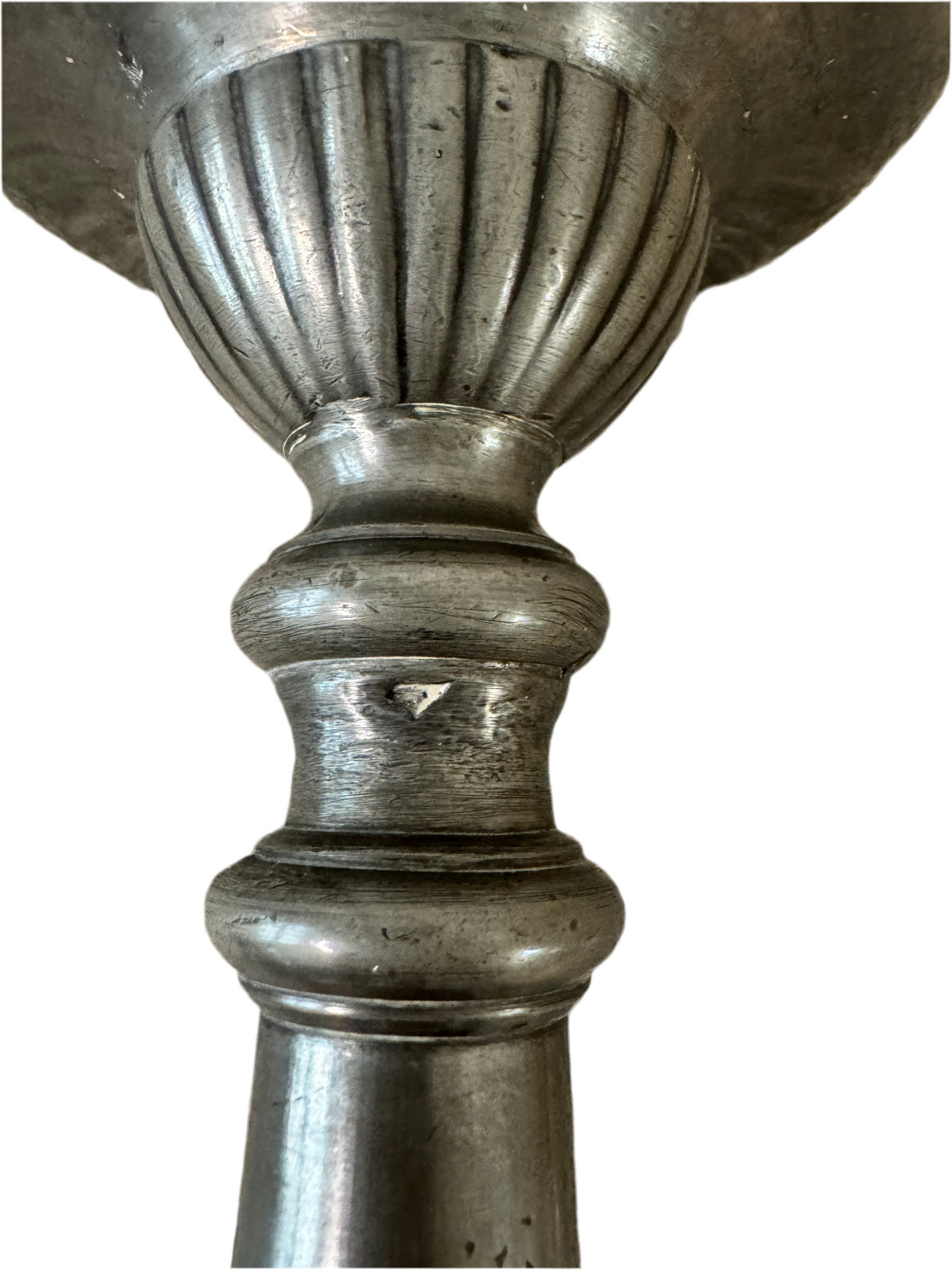 Pair of 26" Pewter-Tone Ornate Candlesticks - Marked WILMOTT - Eye Motif symbol