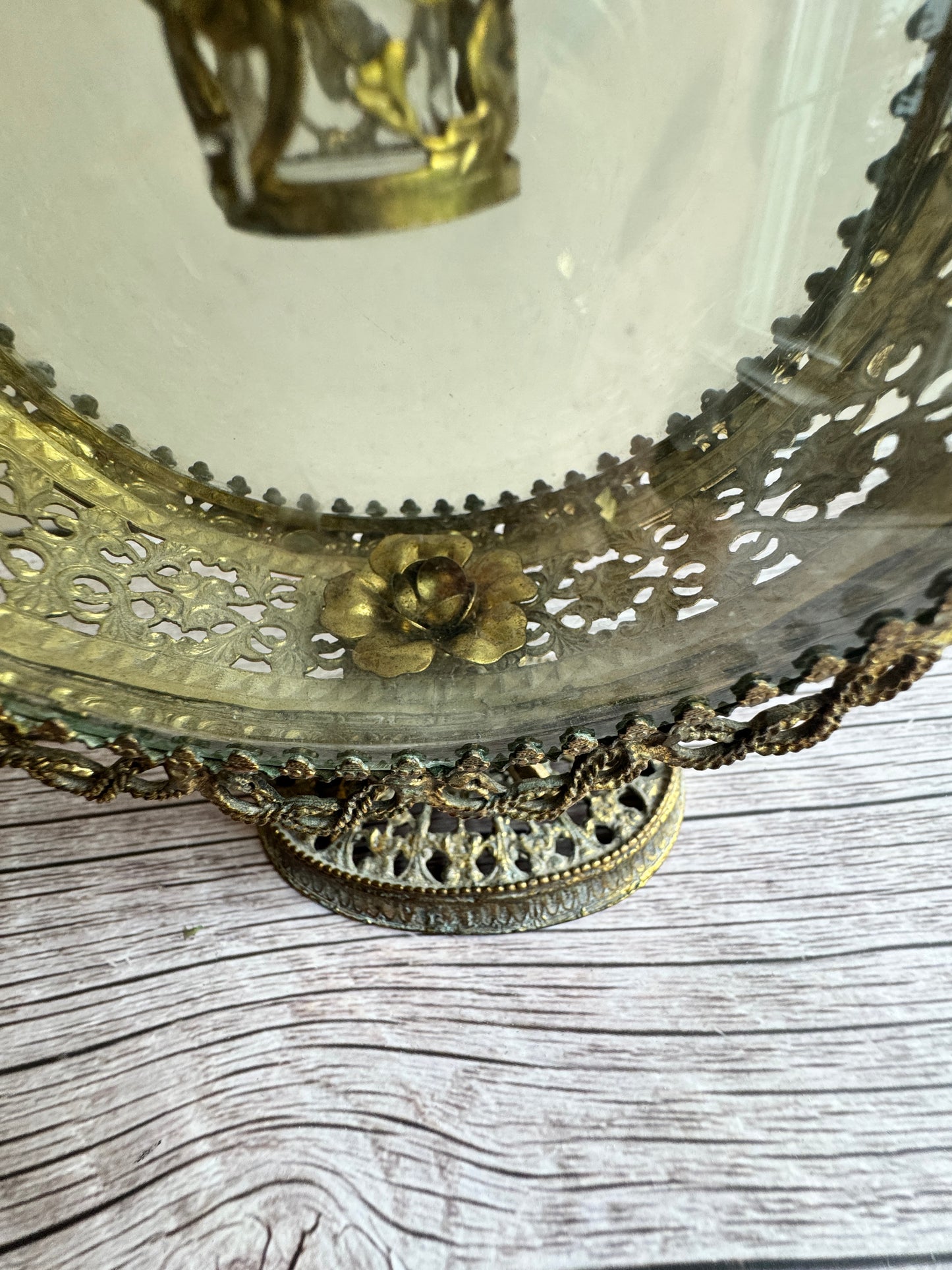 Vintage Ormolu Perfume Bottle with Glass Lid & Original Insert | 1950s Vanity Collectible