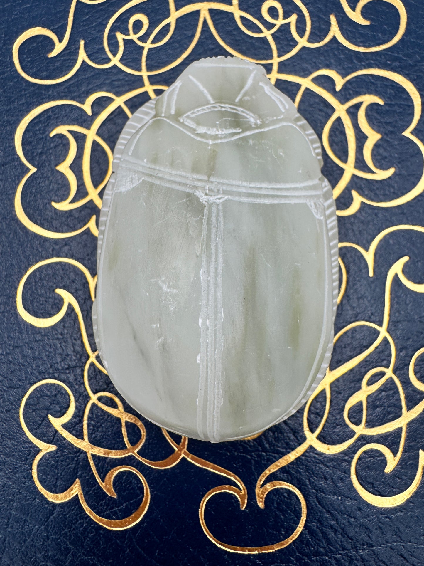 Carved Egyptian Soapstone Scarab with Hieroglyphs - 3.5"