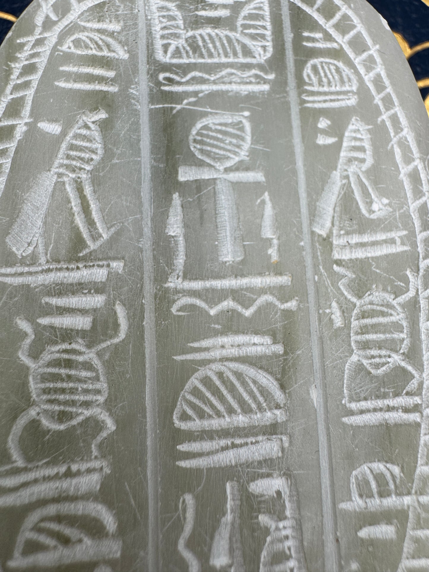 Carved Egyptian Soapstone Scarab with Hieroglyphs - 3.5"