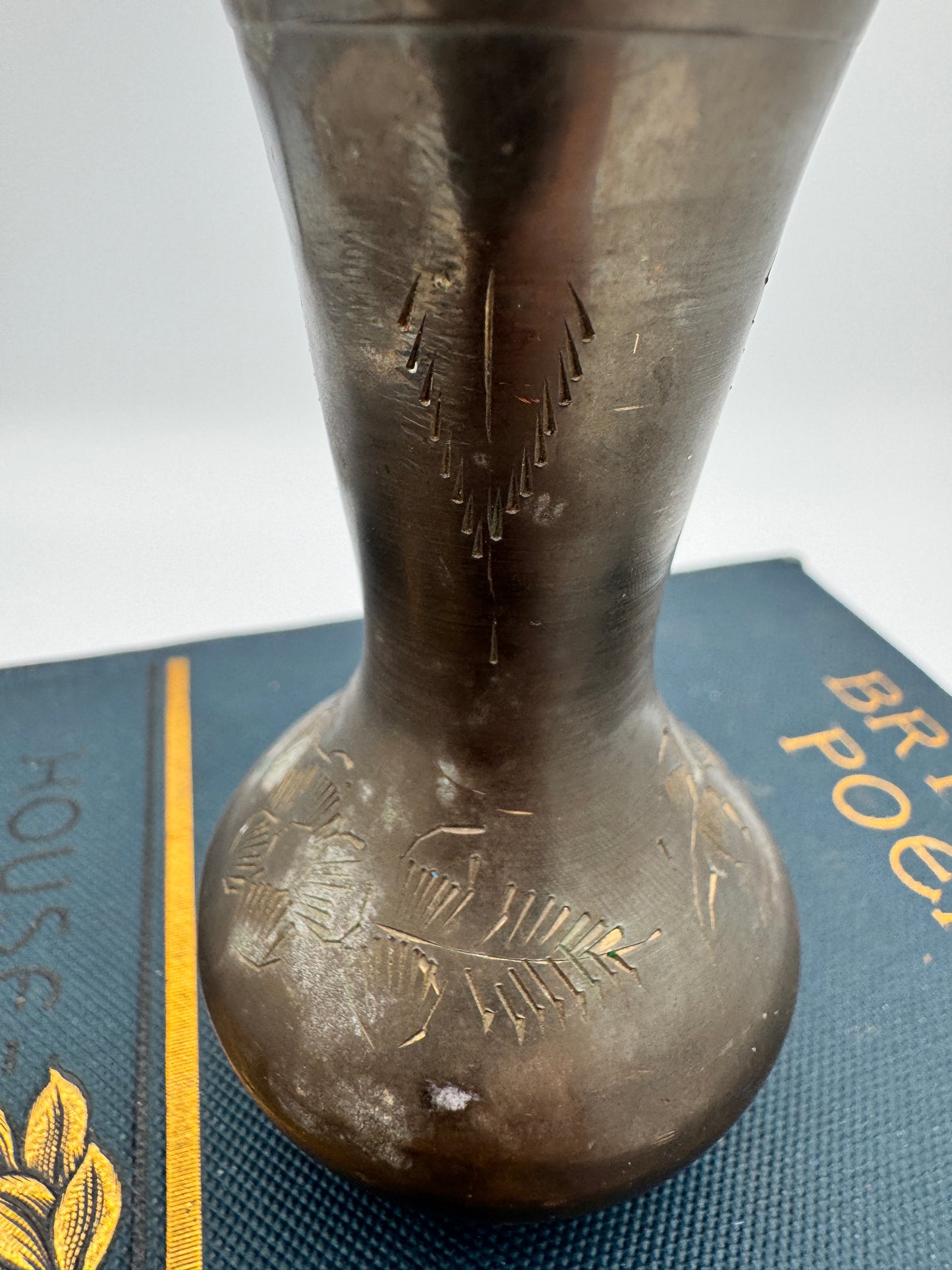 Etched Brass Bud Vase - 3" Tall, Dark Patina