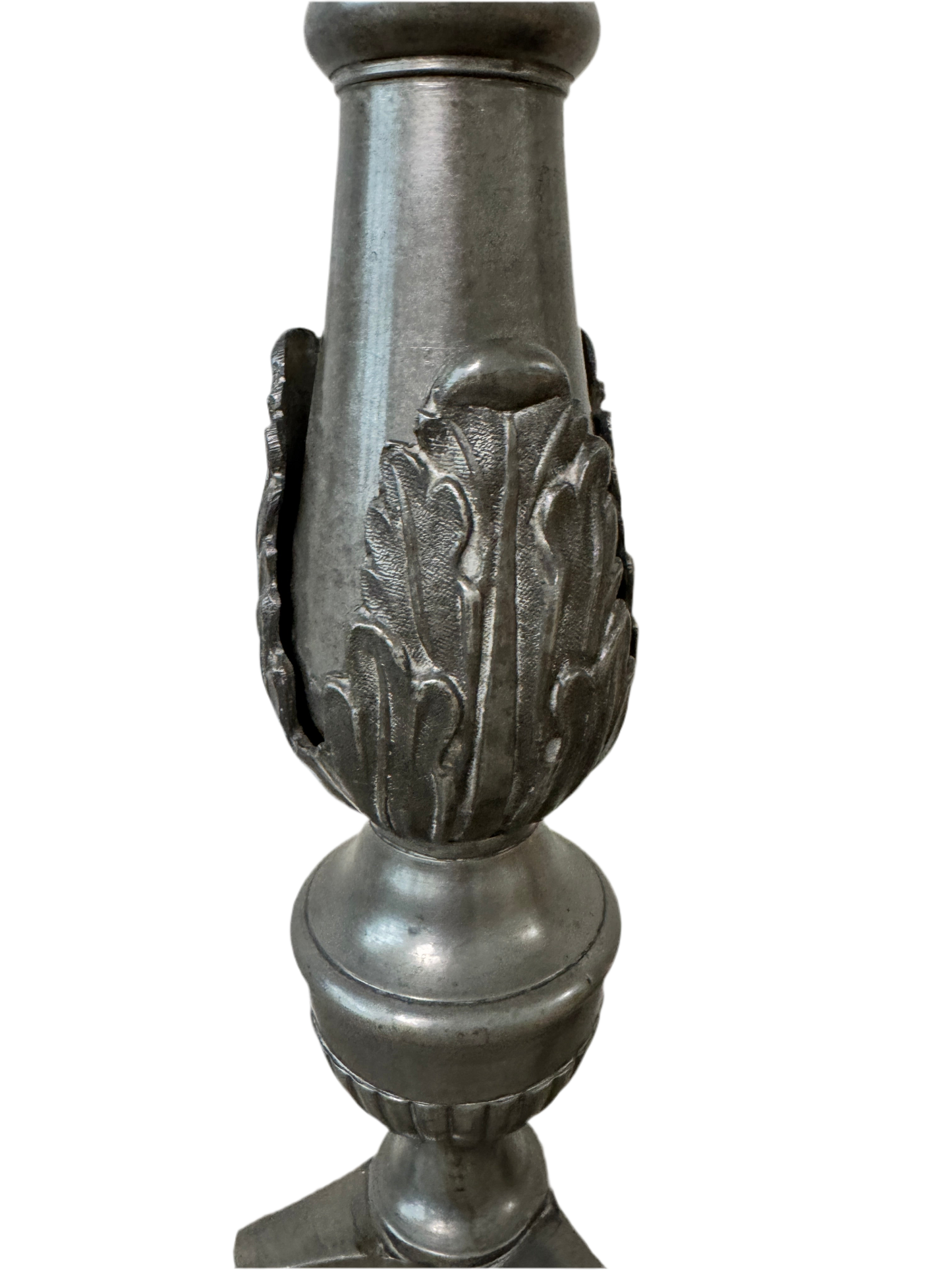 Pair of 26" Pewter-Tone Ornate Candlesticks - Marked WILMOTT - Eye Motif symbol