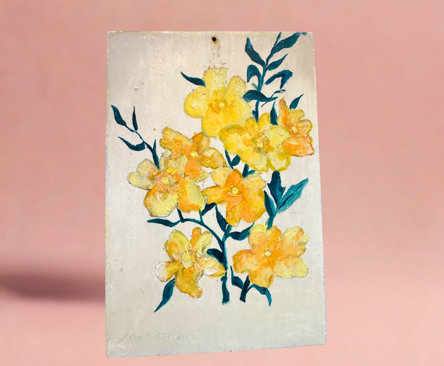 Hand-Painted Vintage Floral Wall Art – Set of 6 Panels with Framed Folk Charm