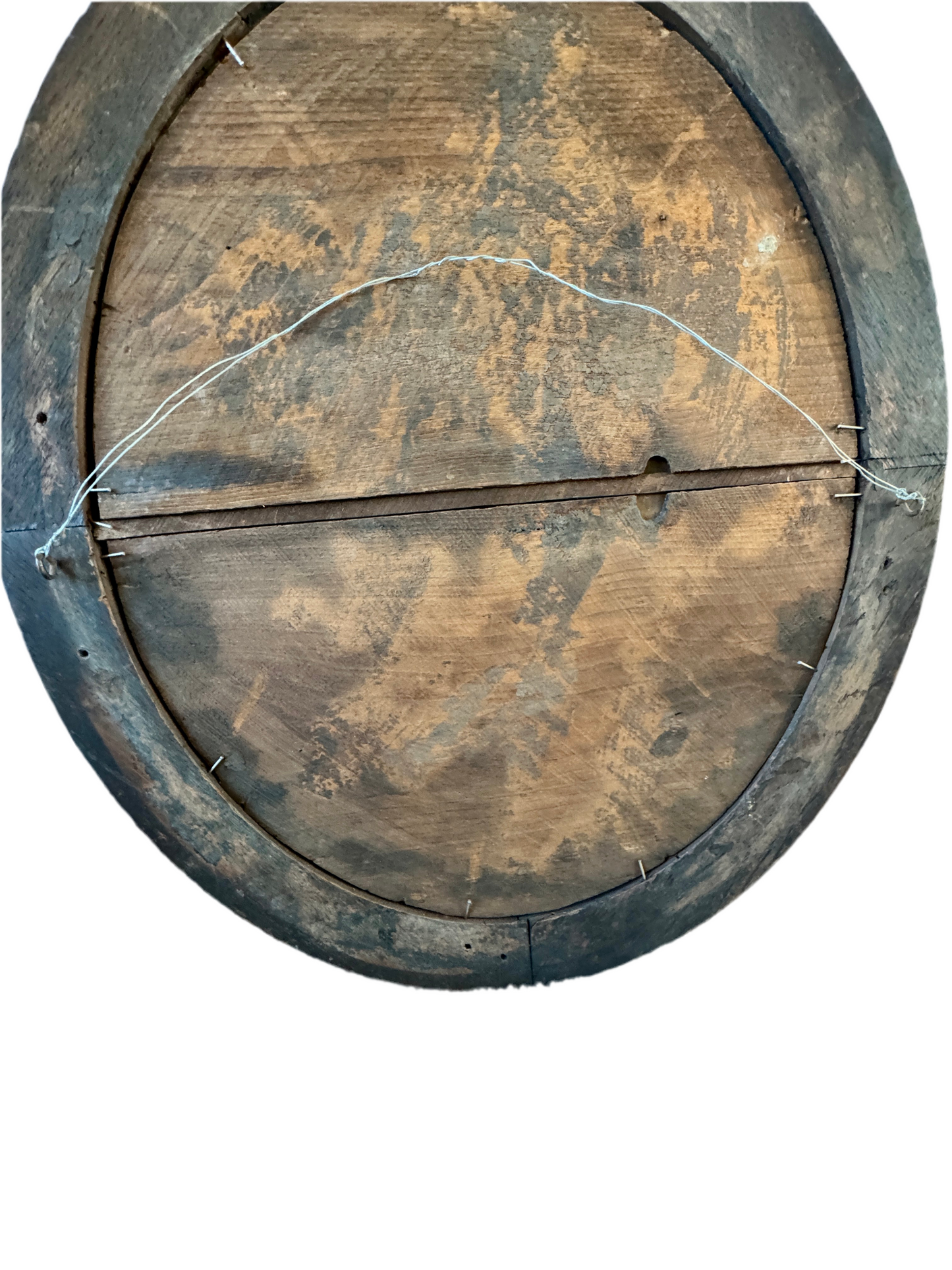 Victorian Mourning Portrait in Original Oval Wood Frame – 25" Antique Memorial Artwork