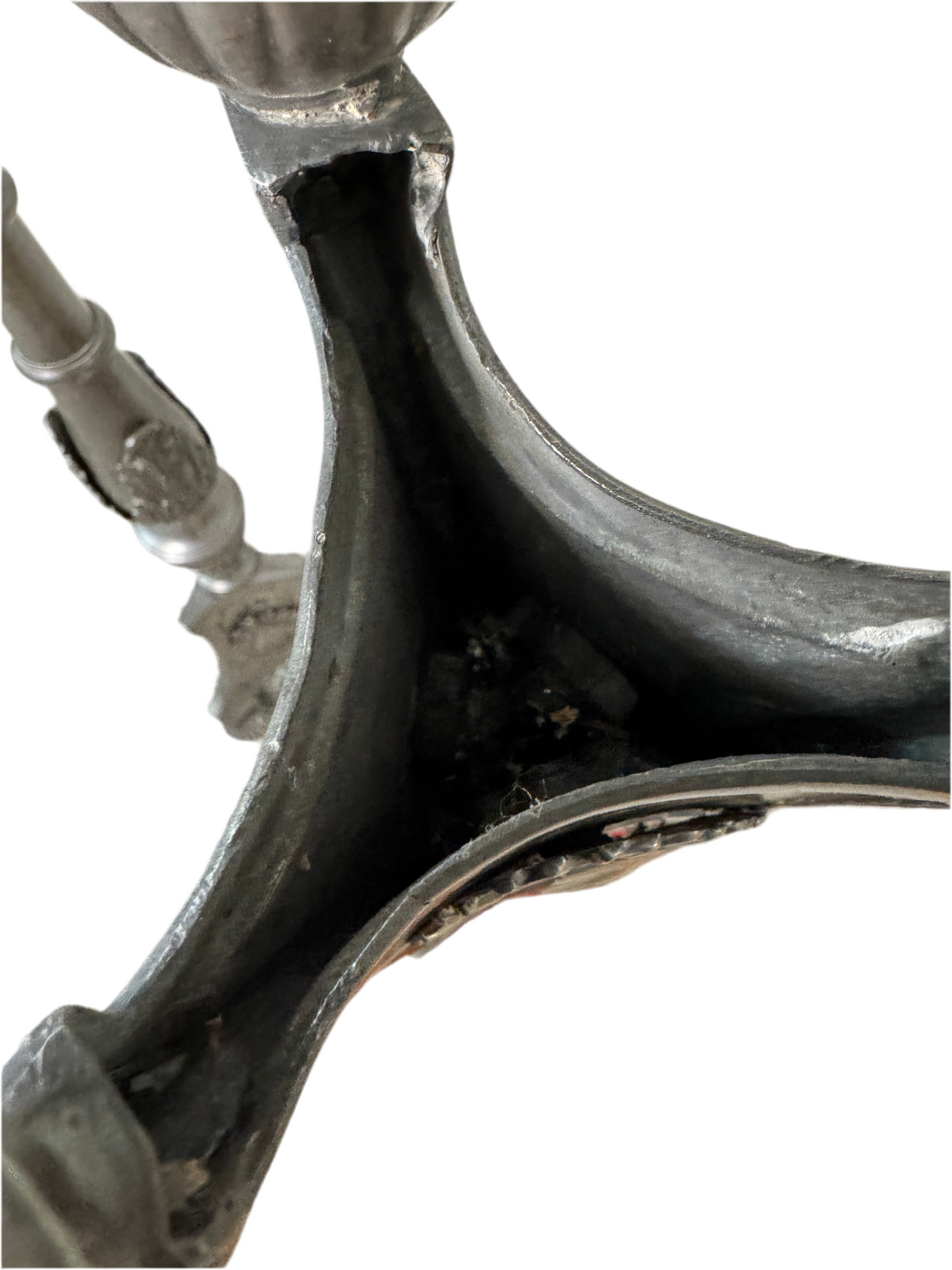 Pair of 26" Pewter-Tone Ornate Candlesticks - Marked WILMOTT - Eye Motif symbol
