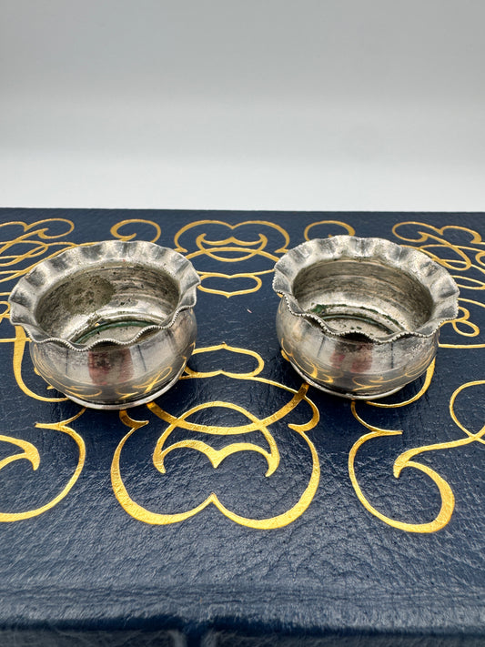 J.W. Tufts Silverplate Open Salts (Pair), Pattern 044 - Victorian Ruffled Rim, Antique Boston