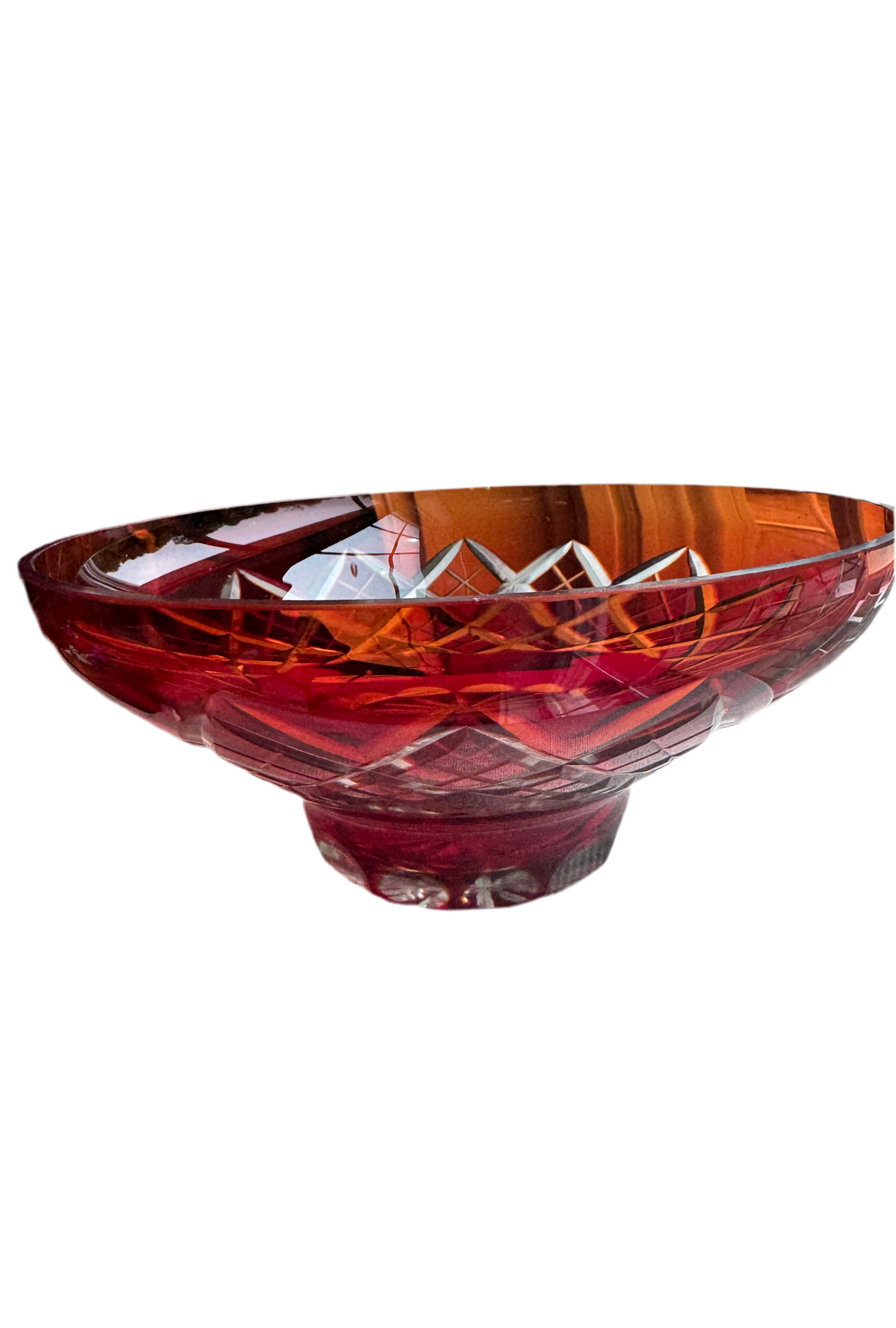 Badash Crystal Ruby Red Cut Glass Flared Pedestal Bowl