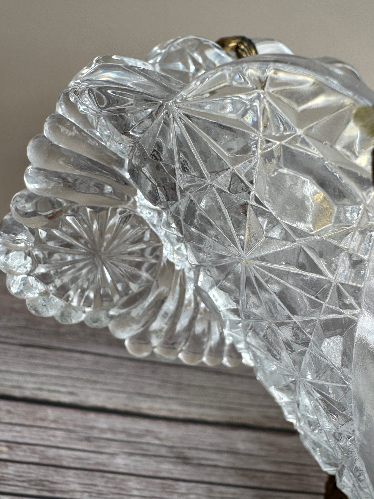 Vintage Cut Glass Bowl & Candlestick Set with Ornate Gilt Filigree Bases