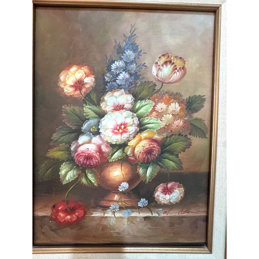 Floral Still Life Oil Painting on Canvas Framed | Textured Hand-Painted Bouquet Art