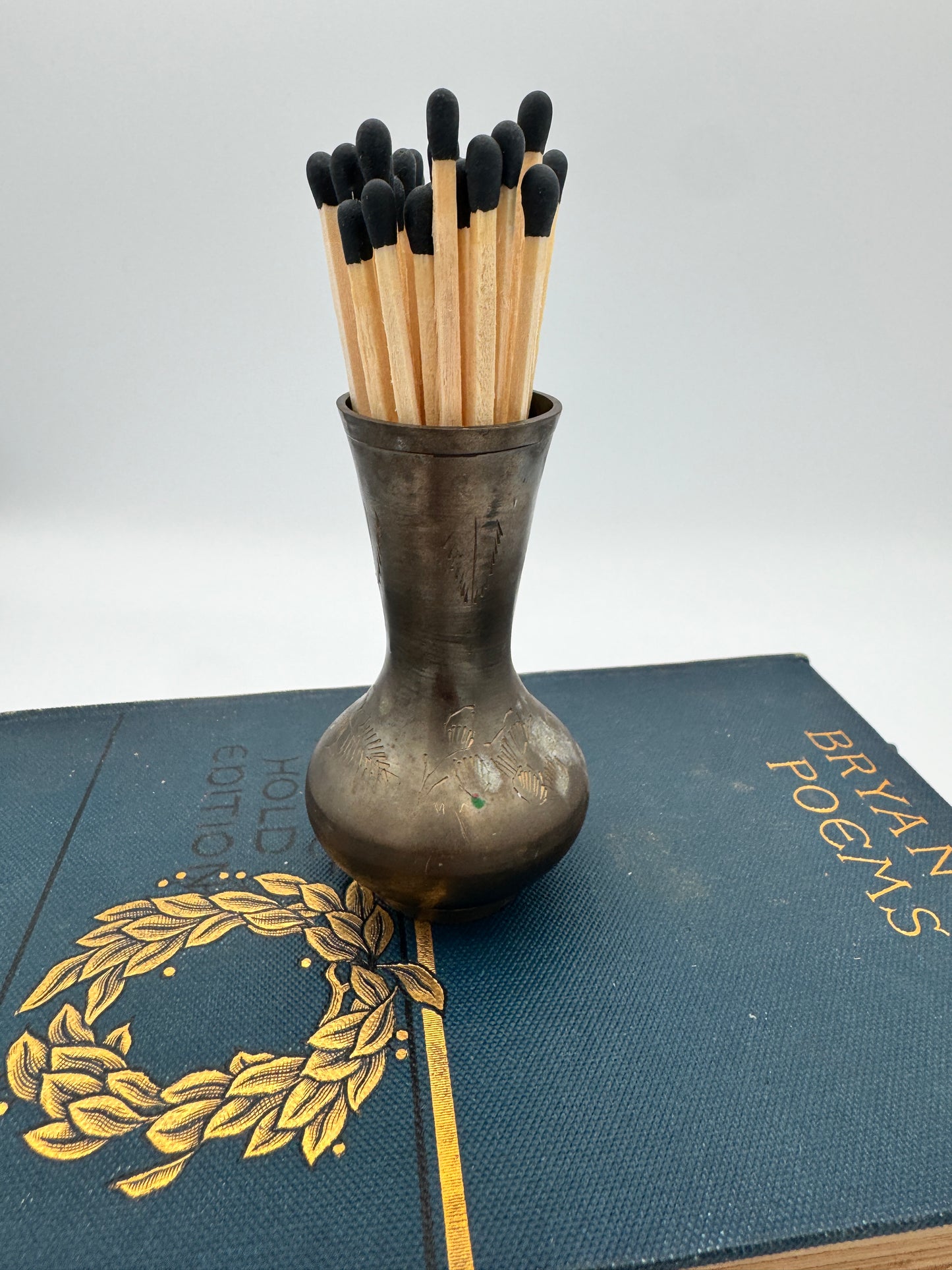 Etched Brass Bud Vase - 3" Tall, Dark Patina