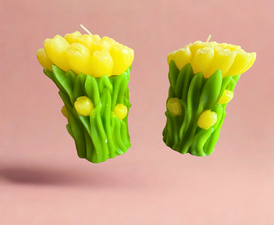 Pair of Hand-Carved Yellow Tulip Candles