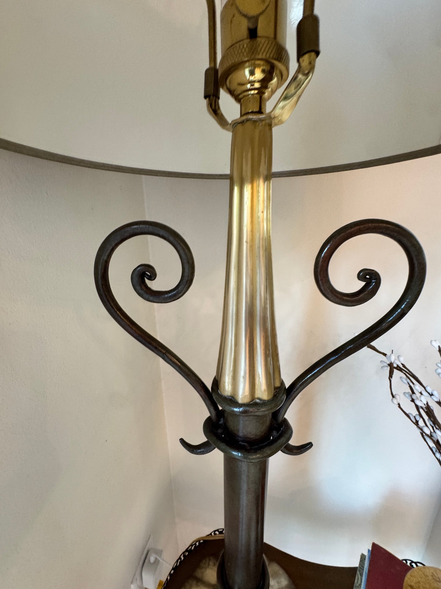 Sculptural Brushed Brass Table Lamp – 31” Tall, 11 lb Base