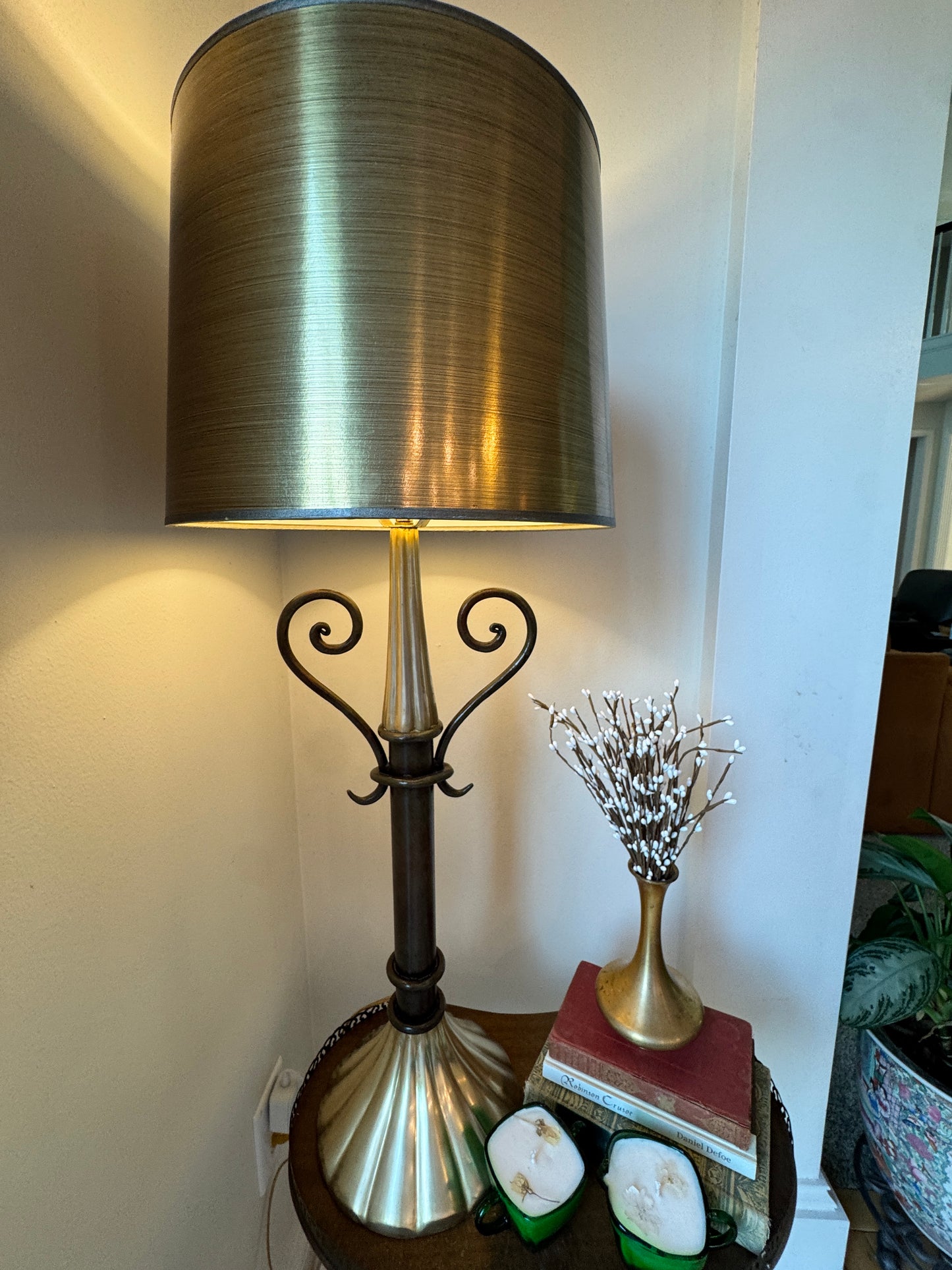 Sculptural Brushed Brass Table Lamp – 31” Tall, 11 lb Base