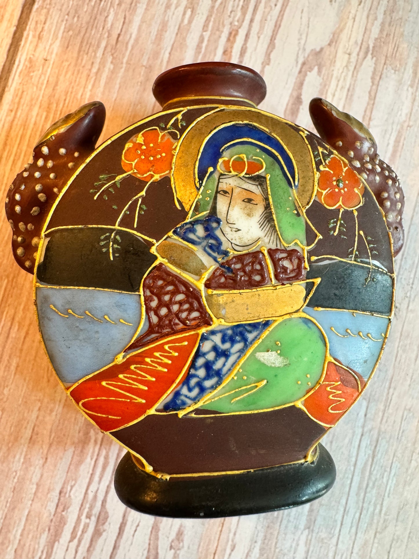 Takito Japanese Figural Porcelain Vase – Hand-Painted, 3”