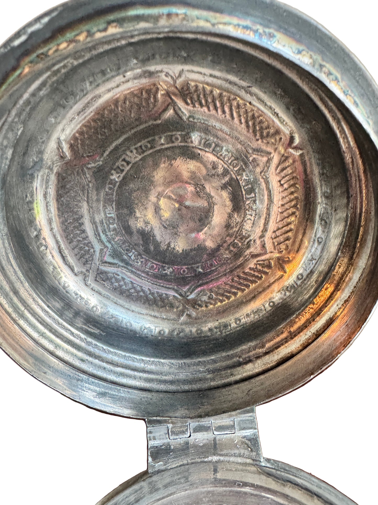 Antique 1871 Pressed Glass Jar with Pewter Lid - Victorian Era Kitchenware, 8"