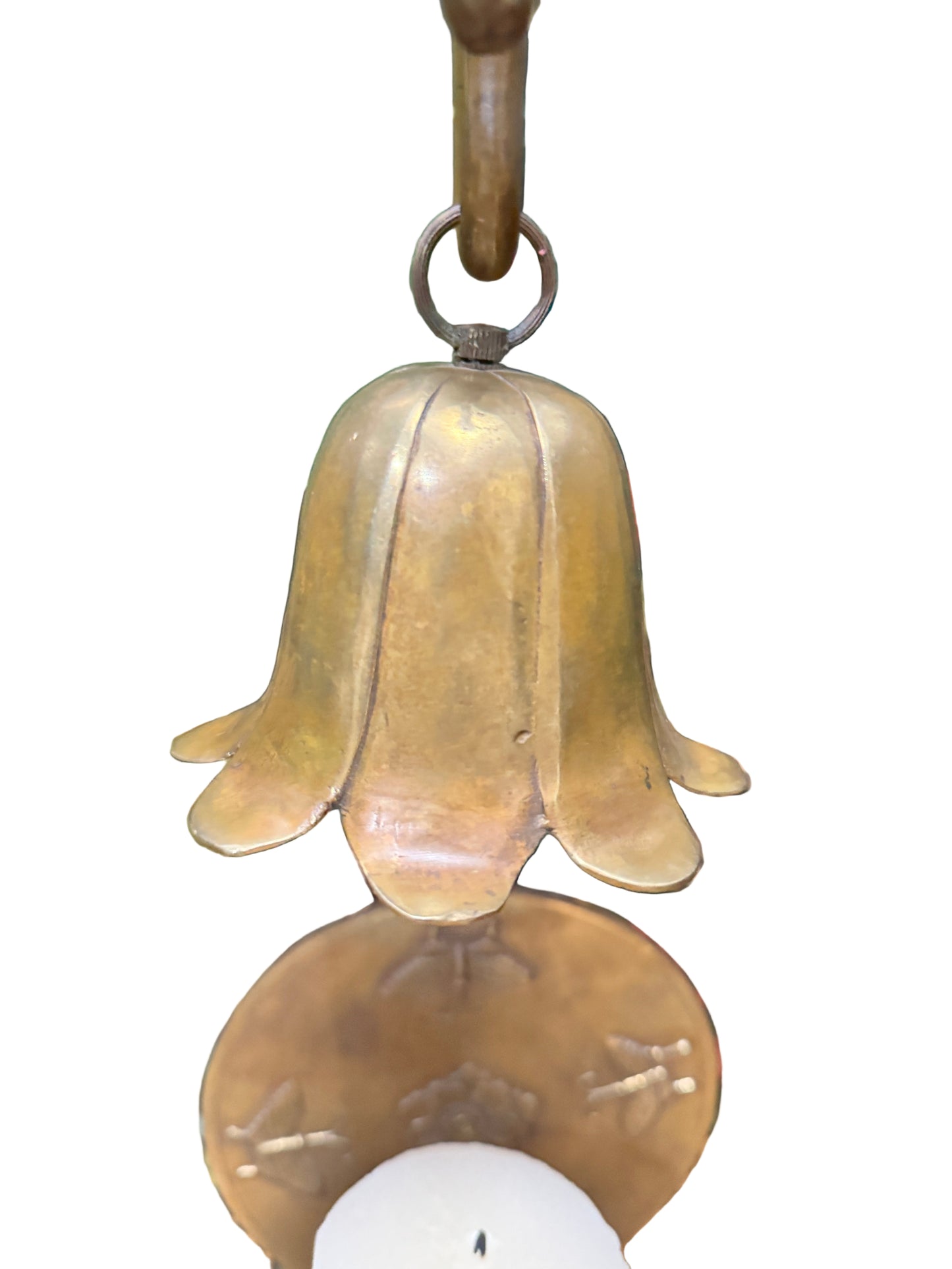 Korean Brass Candlestick with Longevity Symbol & Butterfly Motif – Antique Asian Décor